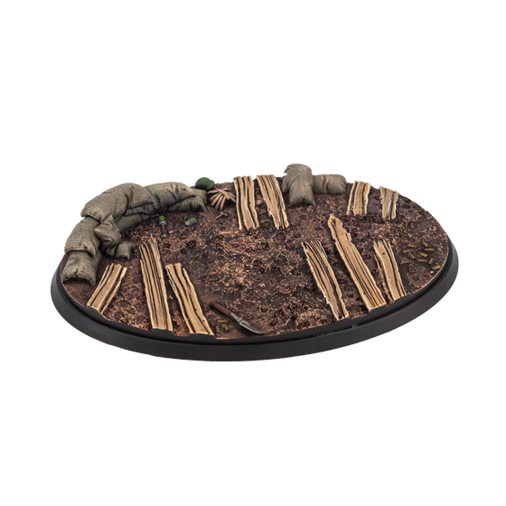 Socles No Man's Land 105×70 mm peints — boue remuée, barbelés et douilles